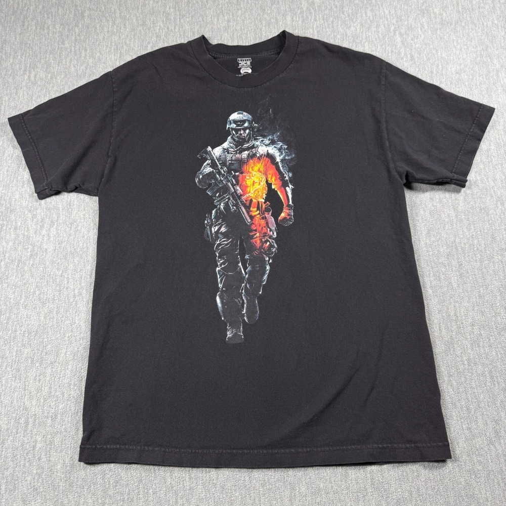 Dice T-Shirt Mens L Black Battlefield‎ 3 Video Game Promo Graphic Cotton Tee Fan